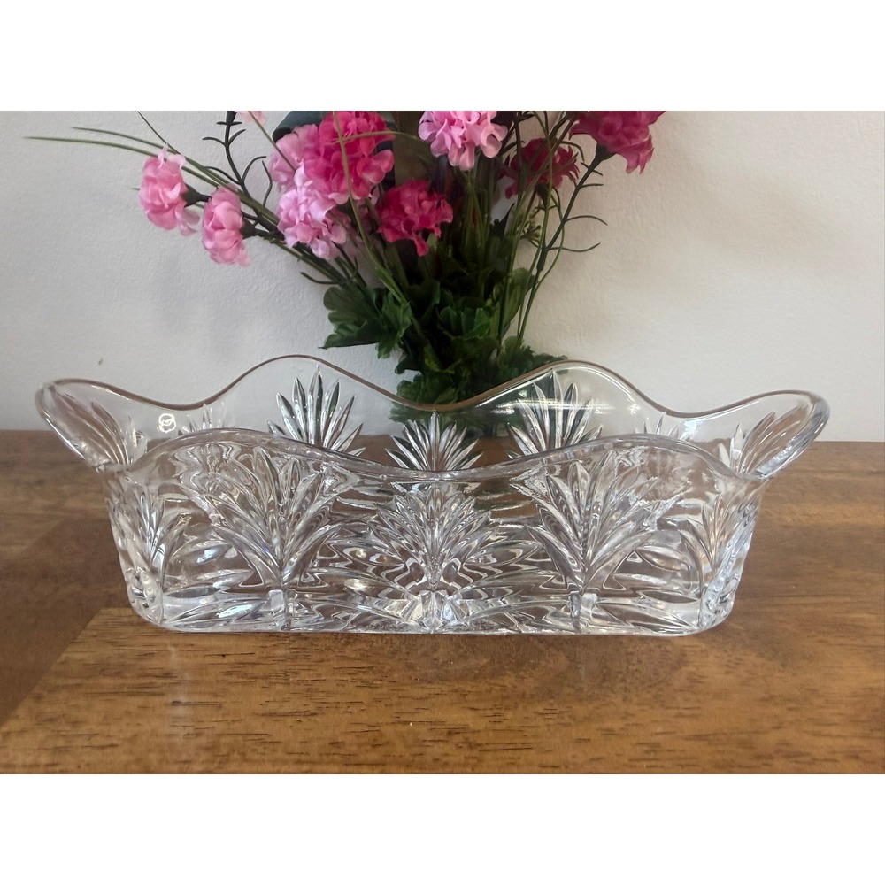 Vintage 5th‎ Avenue Crystal Console Bowl Art Deco Fan Pattern Centrepiece